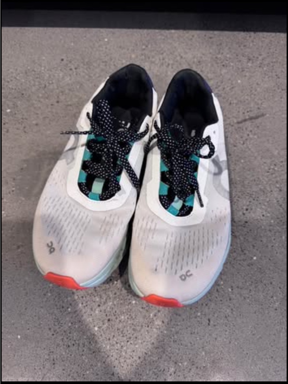 On Running Women's White Teal Athletic Shoes with Black Laces